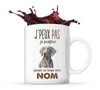 Planetee Tasse Braque de Weimar Passer du temps Prénom Nom Personnalisable - Mug Café Thé Idée Cadeau Personnalisé Homme Femme Original pour Propriétaire de Chiot