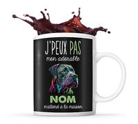 Planetee Tasse Cane Corso Adorable m'attend à la maison Prénom Nom Personnalisable - Mug Café Thé Idée Cadeau Personnalisé Homme Femme Original pour Propriétaire de Chiot