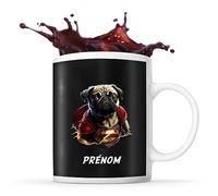 Planetee Tasse Carlin Super Héro Prénom Nom Personnalisable - Mug Café Thé Idée Cadeau Personnalisé Homme Femme Original pour Propriétaire de Chiot