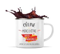 Planetee Tasse Céline géniale sans faire exprès 360 ml | Mug Émaillé Métallique | Idée Cadeau Humour Collègue Travail Famille Anniversaire Noël