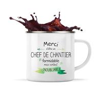 Planetee Tasse Chef de chantier Inoubliable Homme 360 ml | Mug Émaillé Métallique | Idée Cadeau Collègue Travail Retraite