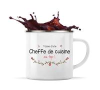 Planetee Tasse Cheffe de cuisine au Top Femme 360 ml | Mug Émaillé Métallique | Idée Cadeau Collègue Travail Retraite