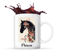 Planetee Tasse Cheval Prénom Personnalisable Florale Cheval Entouré d'un Motif Floral, Intégrant la Beauté Naturelle dans la Silhouette. | Mug Original Customisable