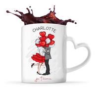 Planetee Tasse Coeur Charlotte Je t'aime Ballon | Mug Couple Saint Valentin Mariage Fiançailles Anniversaire Cadeau Romantique Amoureux