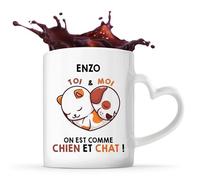 Planetee Tasse Coeur Enzo Amour Chien et Chat | Mug Couple Saint Valentin Mariage Fiançailles Anniversaire Cadeau Romantique Amoureux