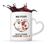 Planetee Tasse Coeur Ma poupi Amour Chien et Chat | Mug Couple Saint Valentin Mariage Fiançailles Anniversaire Cadeau Romantique Amoureux