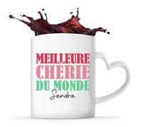 Planetee Tasse Coeur Sandra Meilleure Chérie au Monde | Mug Couple Saint Valentin Mariage Fiançailles Anniversaire Cadeau Romantique Amoureux