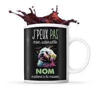 Planetee Tasse Coton de Tuléar Adorable m'attend à la maison Prénom Nom Personnalisable | Mug Café Thé Idée Cadeau Personnalisé Homme Femme Original pour propriétaire de chien