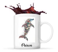 Planetee Tasse Dauphin Prénom Personnalisable Florale Dauphin Entouré d'un Motif Floral, Intégrant la Beauté Naturelle dans la Silhouette. | Mug Original Customisable