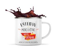 Planetee Tasse Esteban génial sans faire exprès 360 ml | Mug Émaillé Métallique | Idée Cadeau Humour Collègue Travail Famille Anniversaire Noël