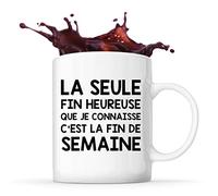 Planetee Tasse humour La seule fin heureuse que je connaisse c'est la fin de semaine Mug Idée cadeau drôle pour paresseux et paresseuse collègue de travail, ami(e), famille