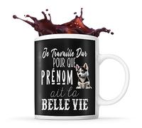 Planetee Tasse Husky de Sibérie Je travaille dur Prénom Nom Personnalisable | Mug Café Thé Idée Cadeau Personnalisé Homme Femme Original pour propriétaire de chien