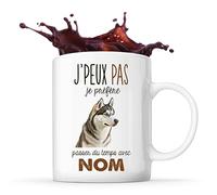 Planetee Tasse Husky de Sibérie Passer du temps Prénom Nom Personnalisable | Mug Café Thé Idée Cadeau Personnalisé Homme Femme Original pour propriétaire de chien