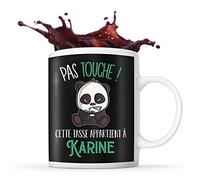 Planetee Tasse Karine Pas Touche Panda | Mug Prénom Cadeau Anniversaire Humour