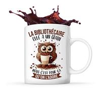 Planetee Tasse La Bibliothécaire Chouette Café | Idée Mug Cadeau Travail Métier Humour Collègue Femme Anniversaire Noël