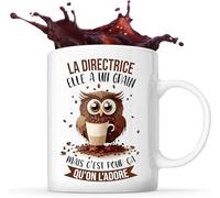 Planetee Tasse La Directrice Chouette Café | Idée Mug Cadeau Travail Métier Humour Collègue Femme Anniversaire Noël