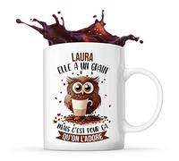Planetee Tasse Laura Chouette Café | Idée Mug Cadeau Travail Métier Humour Collègue Femme Anniversaire Noël
