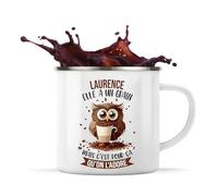 Planetee Tasse Laurence Chouette Café 360 ml | Mug Émaillé Métallique | Idée Cadeau Humour Collègue Travail Famille Anniversaire Noël