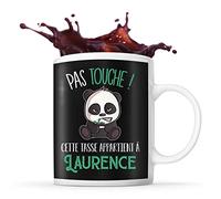 Planetee Tasse Laurence Pas Touche Panda | Mug Prénom Cadeau Anniversaire Humour