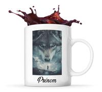 Planetee Tasse Loup Prénom Personnalisable Fantastique Loup dans une Scène de Fantaisie Surréaliste, Mélangeant Réalité et Éléments Imaginatifs. | Mug Original Customisable