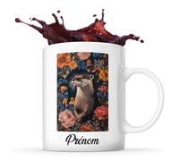 Planetee Tasse Loutre Prénom Personnalisable Florale Loutre Entouré d'un Motif Floral, Intégrant la Beauté Naturelle dans la Silhouette. | Mug Original Customisable