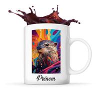 Planetee Tasse Loutre Prénom Personnalisable Pop Art Loutre Style Pop Art avec Couleurs Vives, Motifs Graphiques et Contours Marqués. | Mug Original Customisable