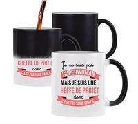 Planetee Tasse Magique Cheffe de Projet Superwoman | Mug qui change couleur avec la chaleur Idée Cadeau Femme Humour Collègue famille Anniversaire Noël