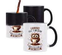 Planetee Tasse Magique Laurence Chouette Café | Mug qui change couleur avec la chaleur | Idée Cadeau Humour Collègue Travail Famille Anniversaire Noël