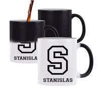 Planetee Tasse Magique Stanislas Lettre Sport | Mug qui change couleur avec la chaleur | Idée Cadeau Prénom Style Basket Université Anniversaire Papa Collègue Départ Retraite Noël