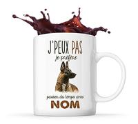 Planetee Tasse Malinois Passer du temps Prénom Nom Personnalisable - Mug Café Thé Idée Cadeau Personnalisé Homme Femme Original pour Propriétaire de Chiot