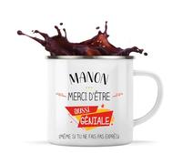 Planetee Tasse Manon géniale sans faire exprès 360 ml | Mug Émaillé Métallique | Idée Cadeau Humour Collègue Travail Famille Anniversaire Noël