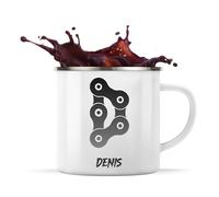 Planetee Tasse Métal Denis Lettre Chaine Mécanique | Mug Émaillé | Idée Cadeau Prénom Motard Biker Mob Anniversaire Oncle Parrain Beau Papa Collègue Départ Retraite Noël