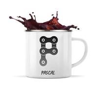 Planetee Tasse Métal Pascal Lettre Chaine Mécanique | Mug Émaillé | Idée Cadeau Prénom Motard Biker Mob Anniversaire Oncle Parrain Beau Papa Collègue Départ Retraite Noël