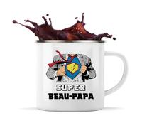 Planetee Tasse métallique Super Beau-papa | Mug Émaillé Métal Timbale Camping et Randonnée Famille Papa Fête des Pères Cadeau Noël Anniversaire Homme