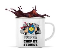 Planetee Tasse métallique Super Chef de service | Mug Émaillé Métal Timbale Camping et Randonnée Métier Collègue Cadeau Travail Boulot Départ Retraite
