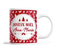 Planetee Tasse Noël Anne-Marie | Mug prénom femme Idée Cadeau de Noël original Rouge