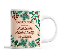 Planetee Tasse Noël Assistante Administratif | Mug femme Idée Cadeau de Noël original famille collègue Beige