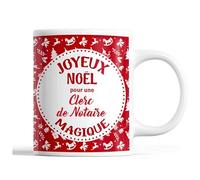 Planetee Tasse Noël Clerc de Notaire | Mug femme Idée Cadeau de Noël original famille collègue Rouge