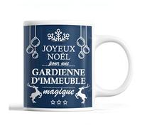 Planetee Tasse Noël Gardienne d'immeuble | Mug femme Idée Cadeau de Noël original famille collègue Bleu