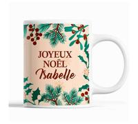 Planetee Tasse Noël Isabelle | Mug prénom femme Idée Cadeau de Noël original Beige