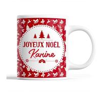 Planetee Tasse Noël Karine | Mug prénom femme Idée Cadeau de Noël original Rouge