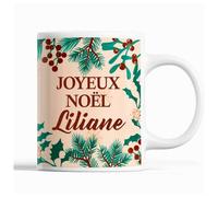 Planetee Tasse Noël Liliane | Mug prénom femme Idée Cadeau de Noël original Beige