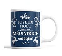 Planetee Tasse Noël Médiatrice | Mug femme Idée Cadeau de Noël original famille collègue Bleu