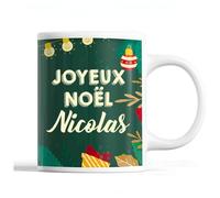 Planetee Tasse Noël Nicolas | Mug prénom homme Idée Cadeau de Noël original Vert