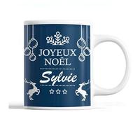 Planetee Tasse Noël Sylvie | Mug prénom femme Idée Cadeau de Noël original Bleu