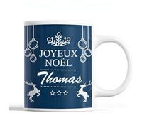 Planetee Tasse Noël Thomas | Mug prénom homme Idée Cadeau de Noël original Bleu