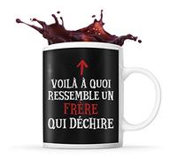 Planetee Tasse noir Qui Dechire Frère | Mug original idéal pour cadeau de noël et anniversaire
