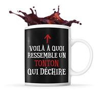 Planetee Tasse noir Qui Dechire Tonton | Mug original pour oncle idéal pour cadeau de noël et anniversaire