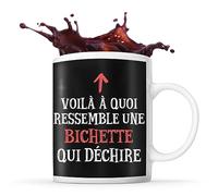 Planetee Tasse Noire Bichette qui Déchire | Mug Café Thé Idée Cadeau Femme Humour Collègue famille Anniversaire Noël