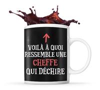 Planetee Tasse Noire Cheffe qui Déchire | Mug Café Thé Idée Cadeau Femme Humour Collègue famille Anniversaire Noël